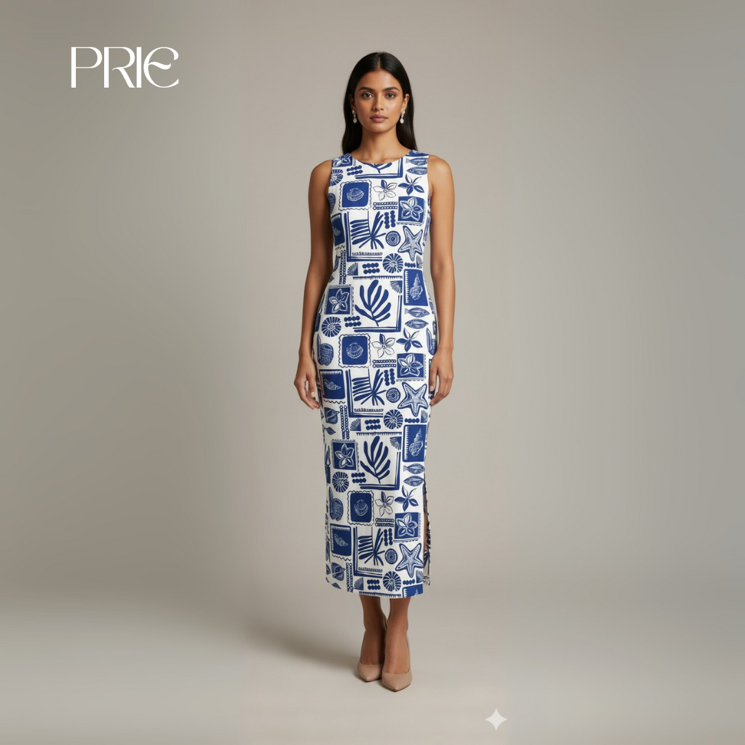 Blue Porcelain Midi Dress