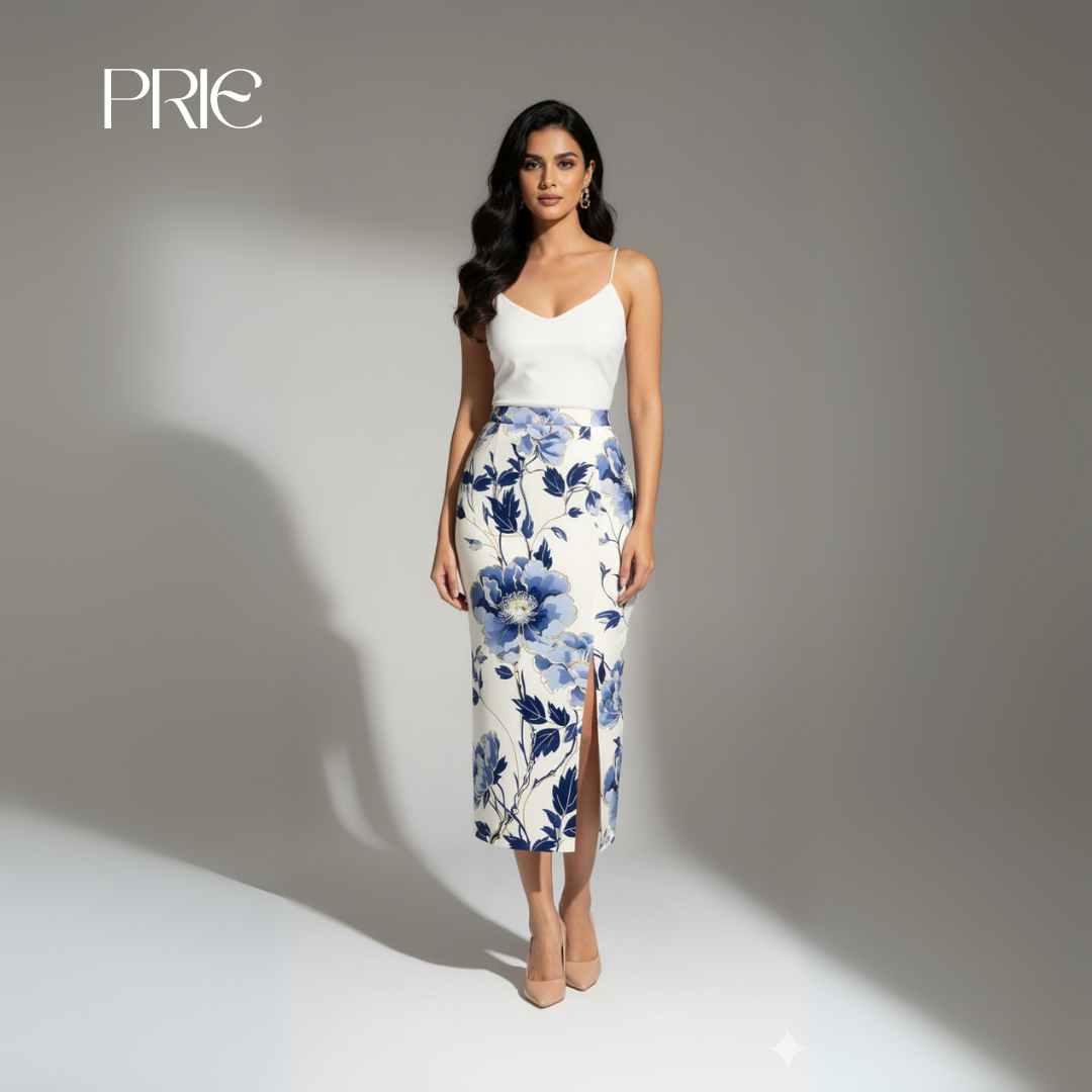 Indigo Blossom Midi Skirt