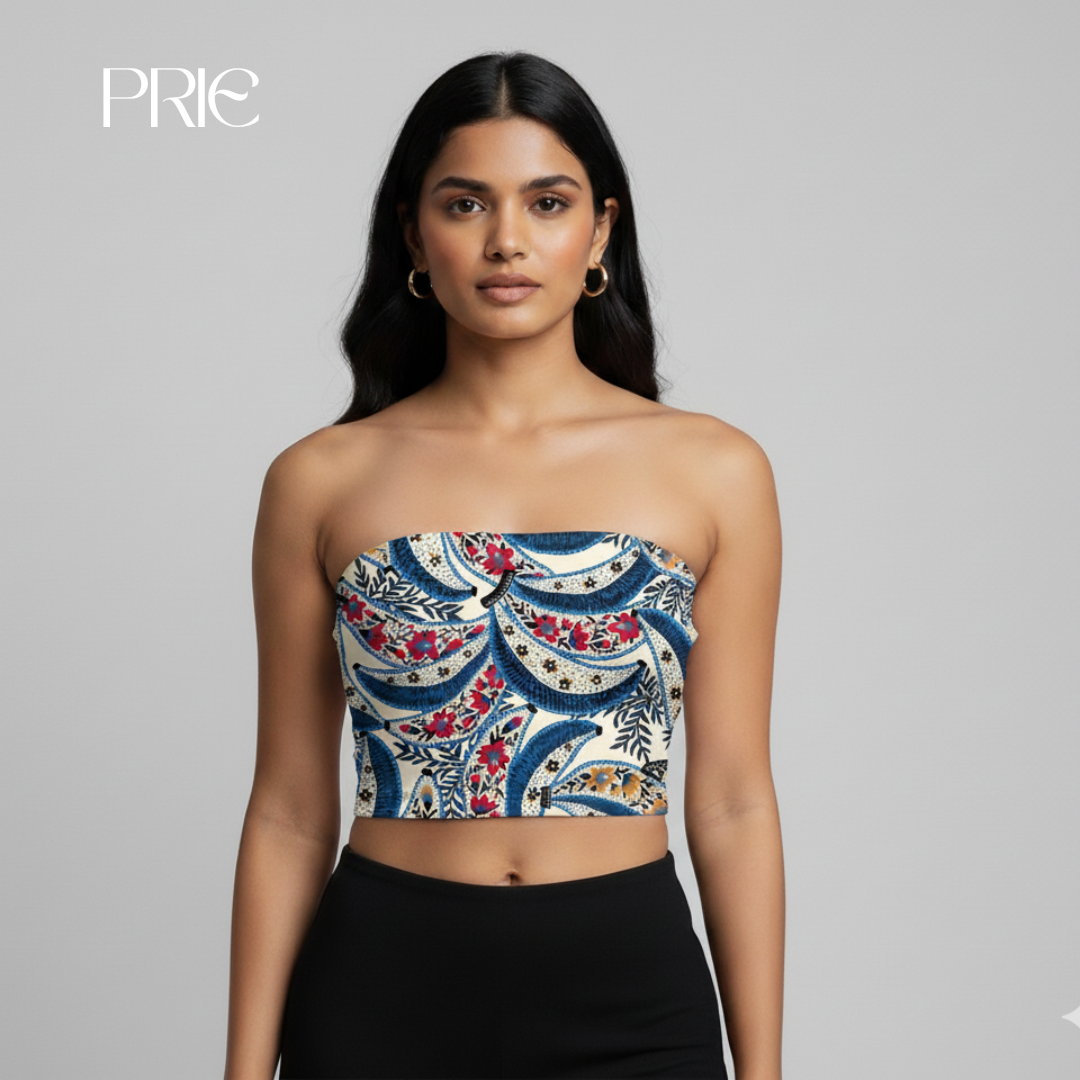 Bohemian Print Strapless Crop Top