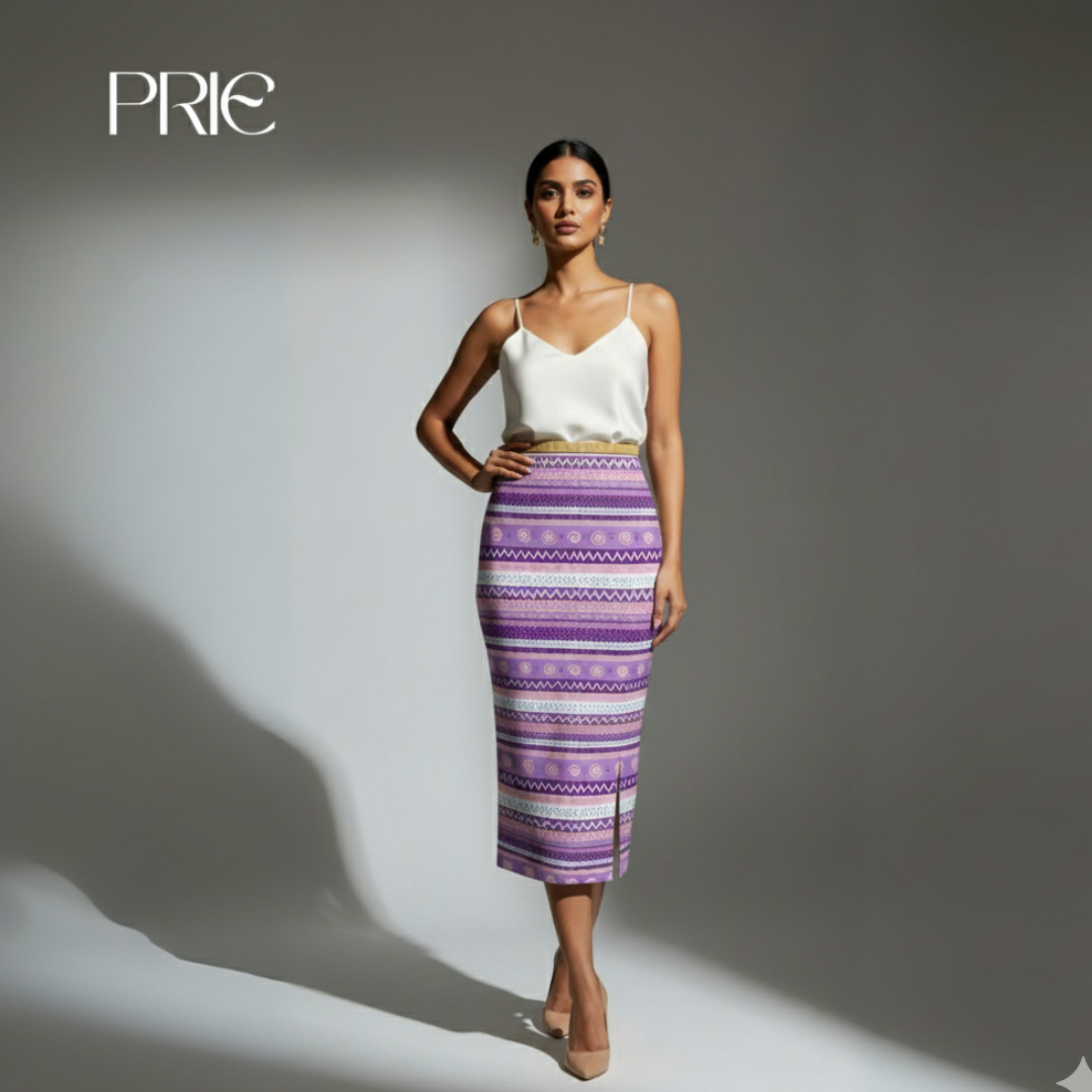 Purple Patterned Midi Skirt