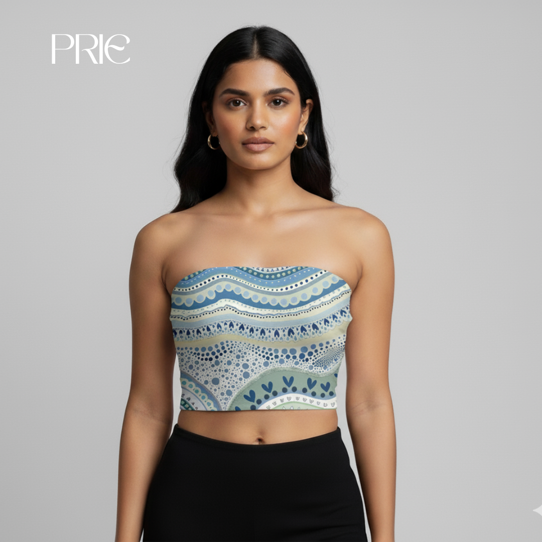 Boho Patterned Strapless Crop Top