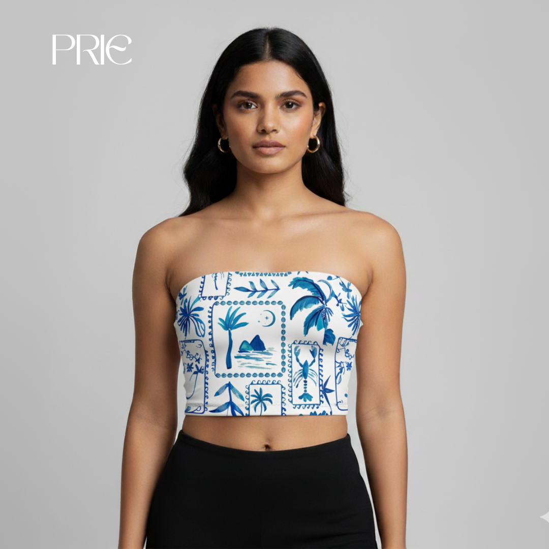 Tropical Print Strapless Crop Top