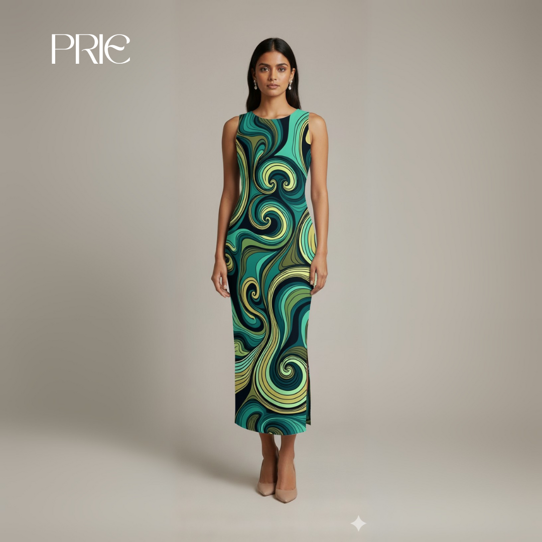 Abstract Swirl Maxi Dress
