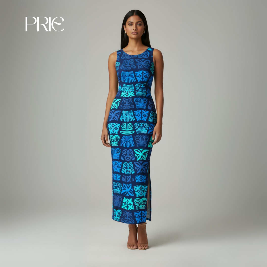 Blue Geometric Print Maxi Dress
