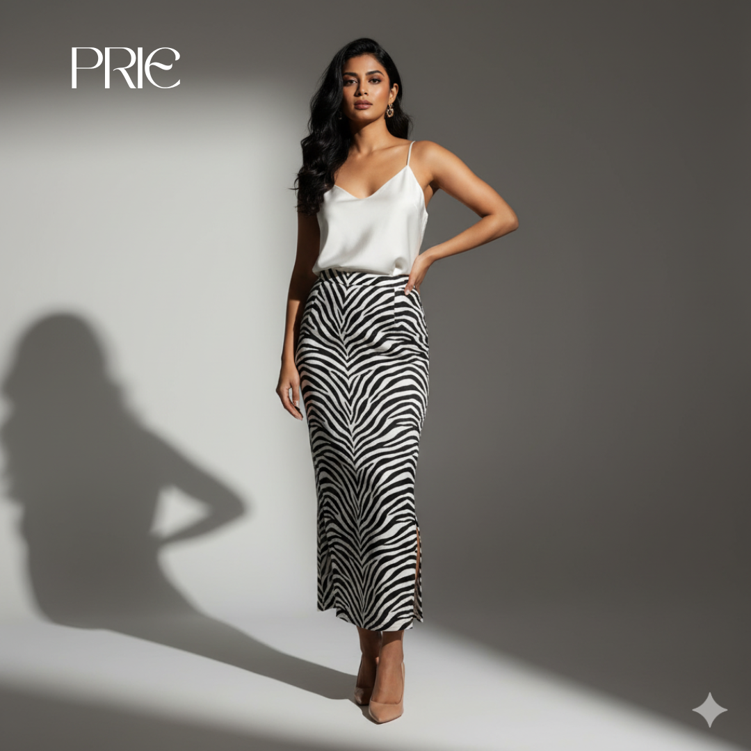 Zebra Print Midi Skirt