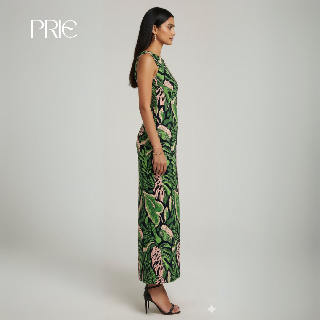 Tropical Leaf Print Maxi Dress