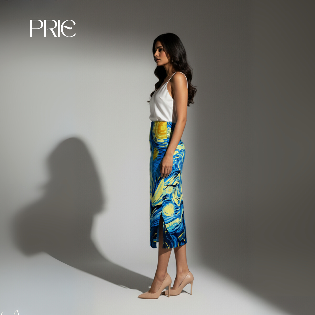Celestial Brushstroke Midi Skirt