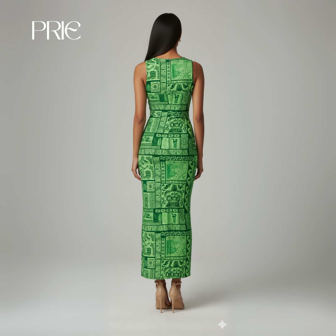 Green Patterned  Maxi Dress