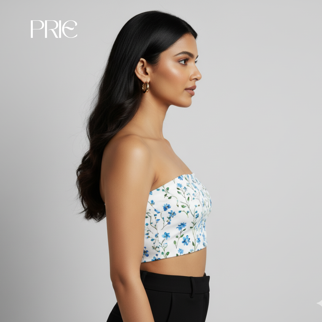 Floral Embroidered Strapless Crop Top