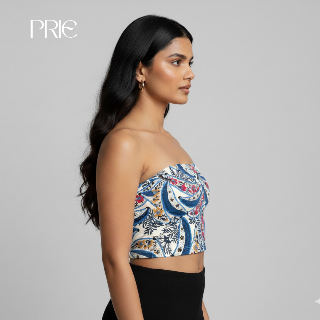 Bohemian Print Strapless Crop Top