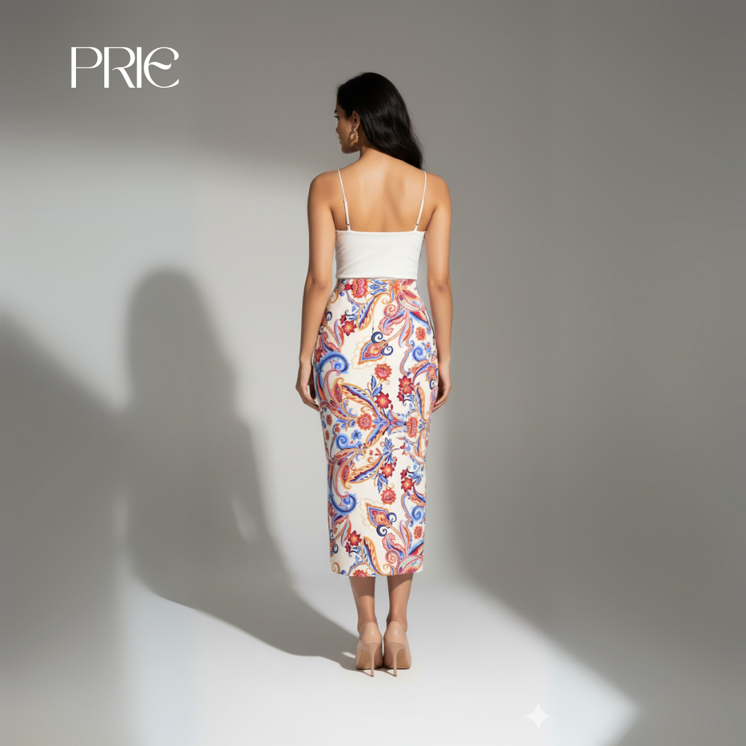 Paisley Print Midi Skirt