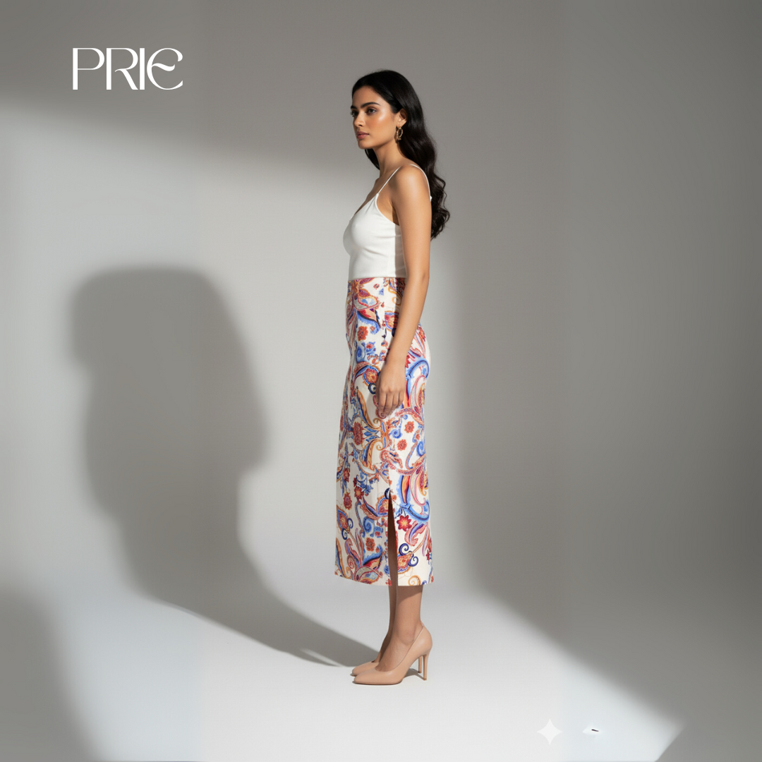 Paisley Print Midi Skirt
