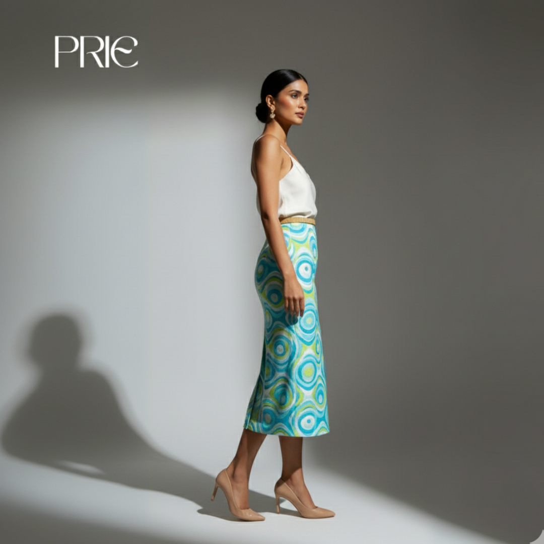 Aqua Ripple Midi Skirt