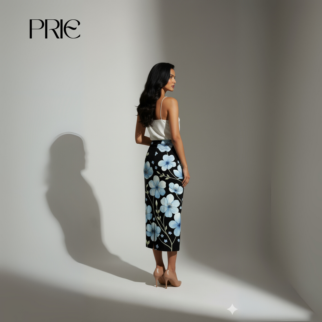 Floral High-Waisted Midi Skirt