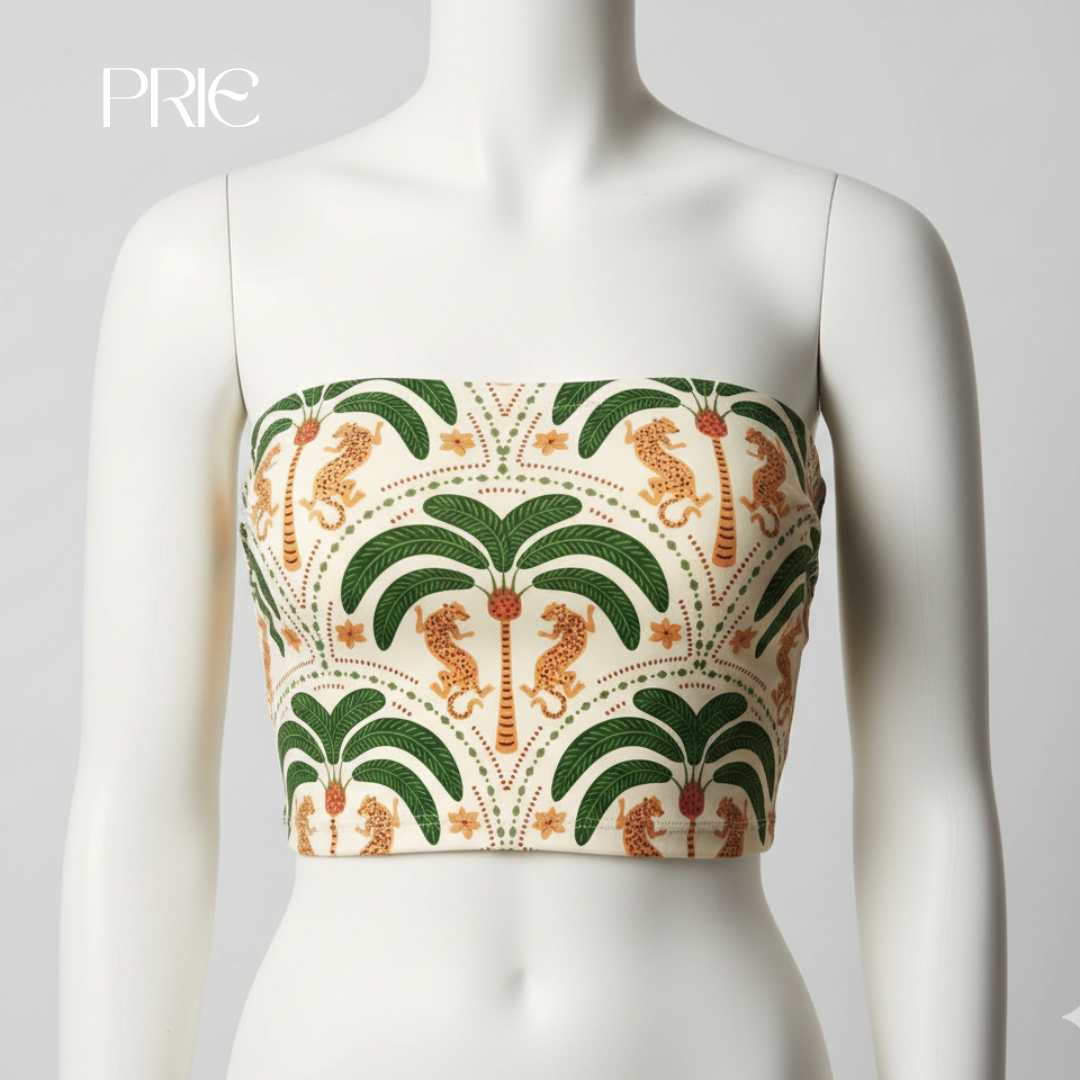 Printed Tropical Strapless Crop Top