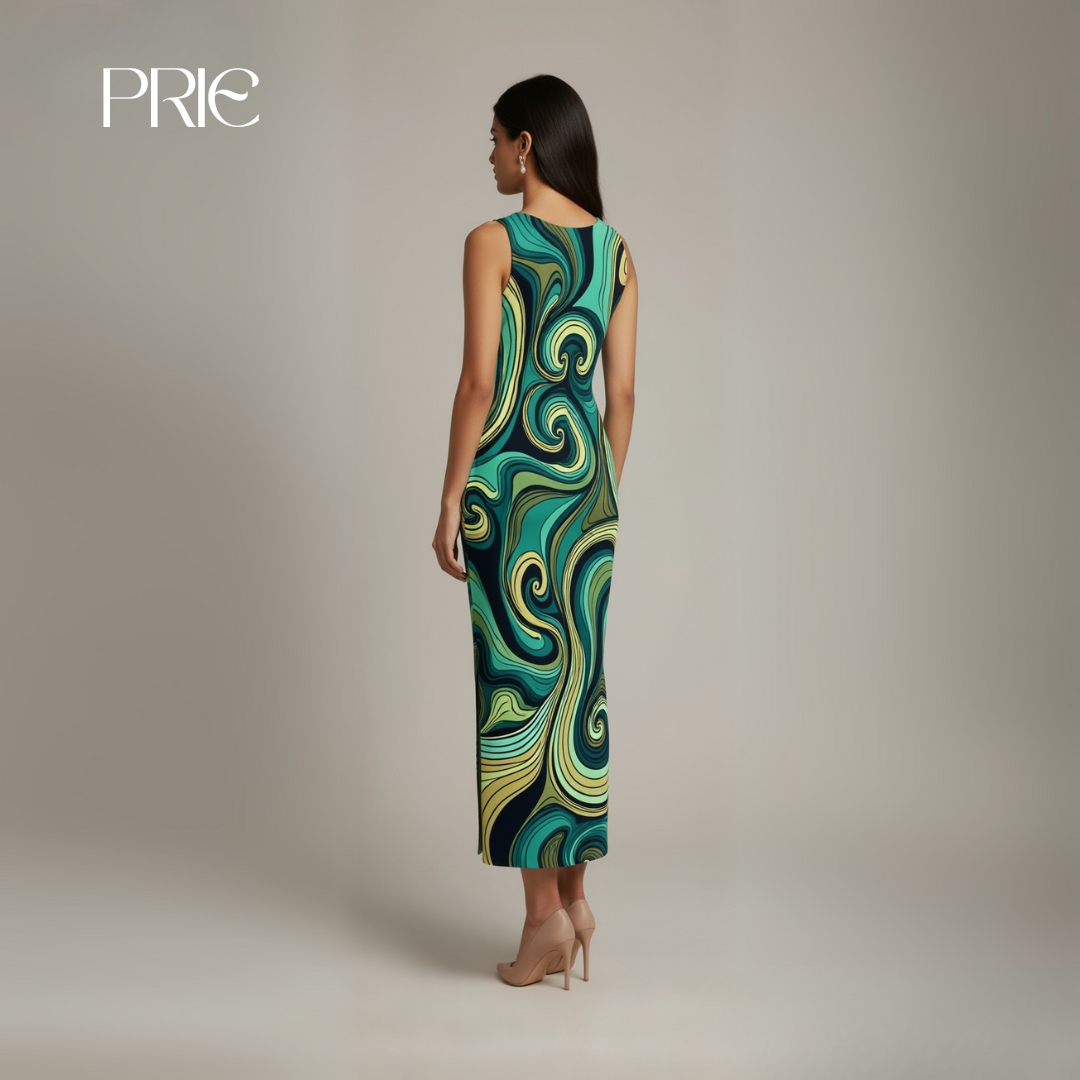 Abstract Swirl Maxi Dress