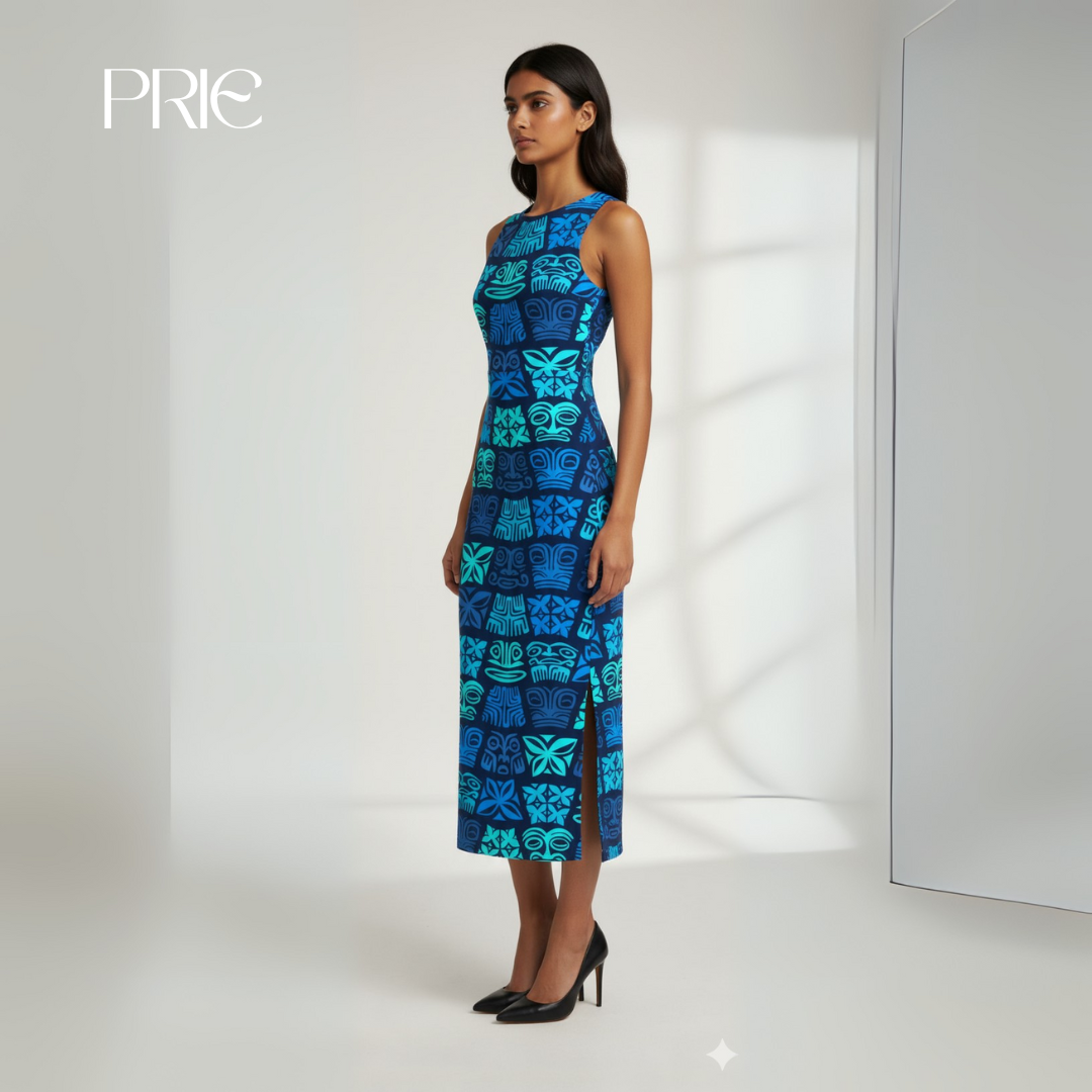 Blue Geometric Print Maxi Dress