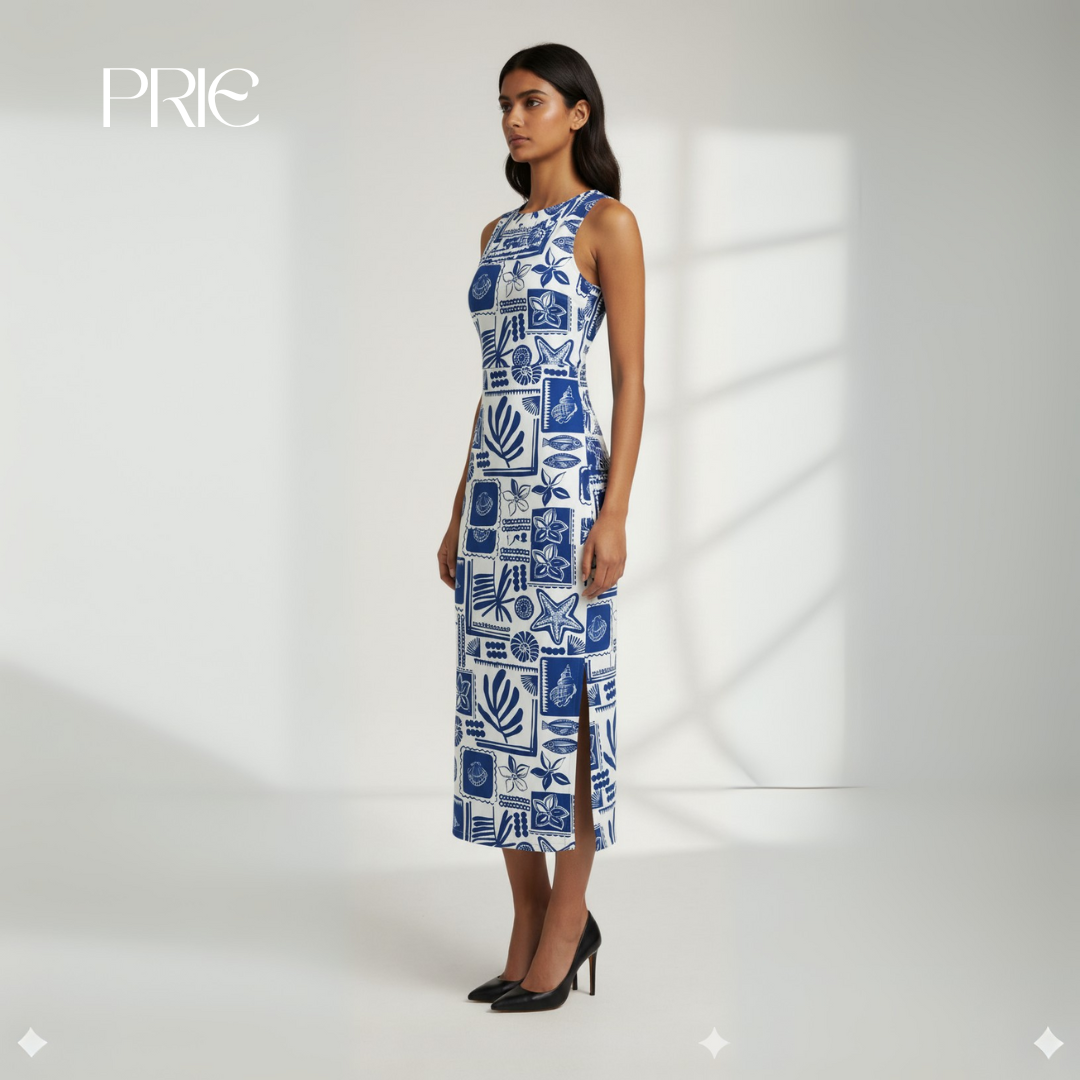 Blue Porcelain Midi Dress