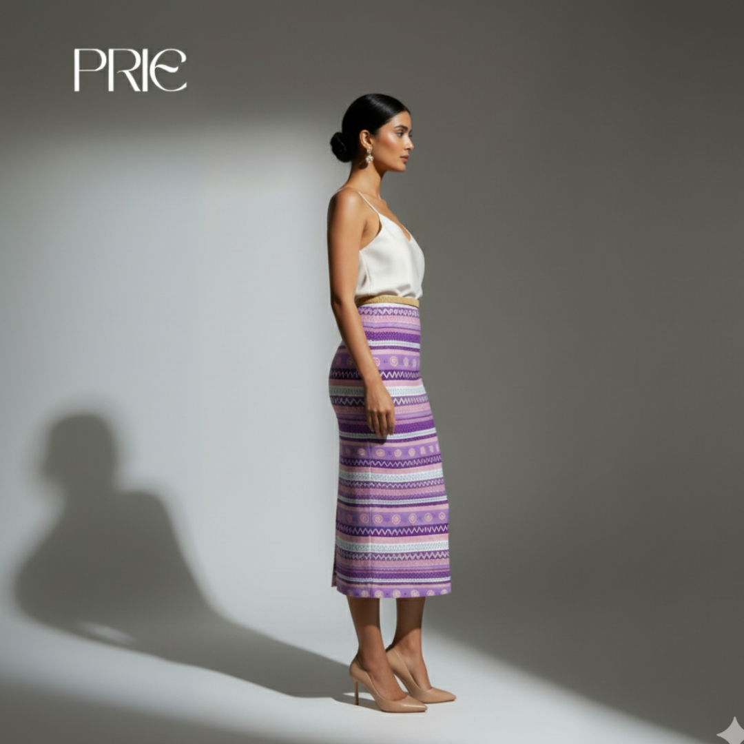 Purple Patterned Midi Skirt