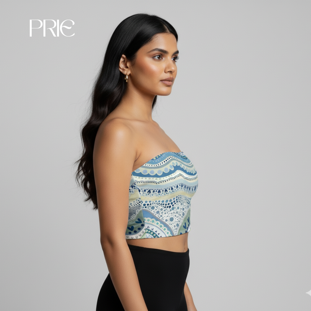 Boho Patterned Strapless Crop Top