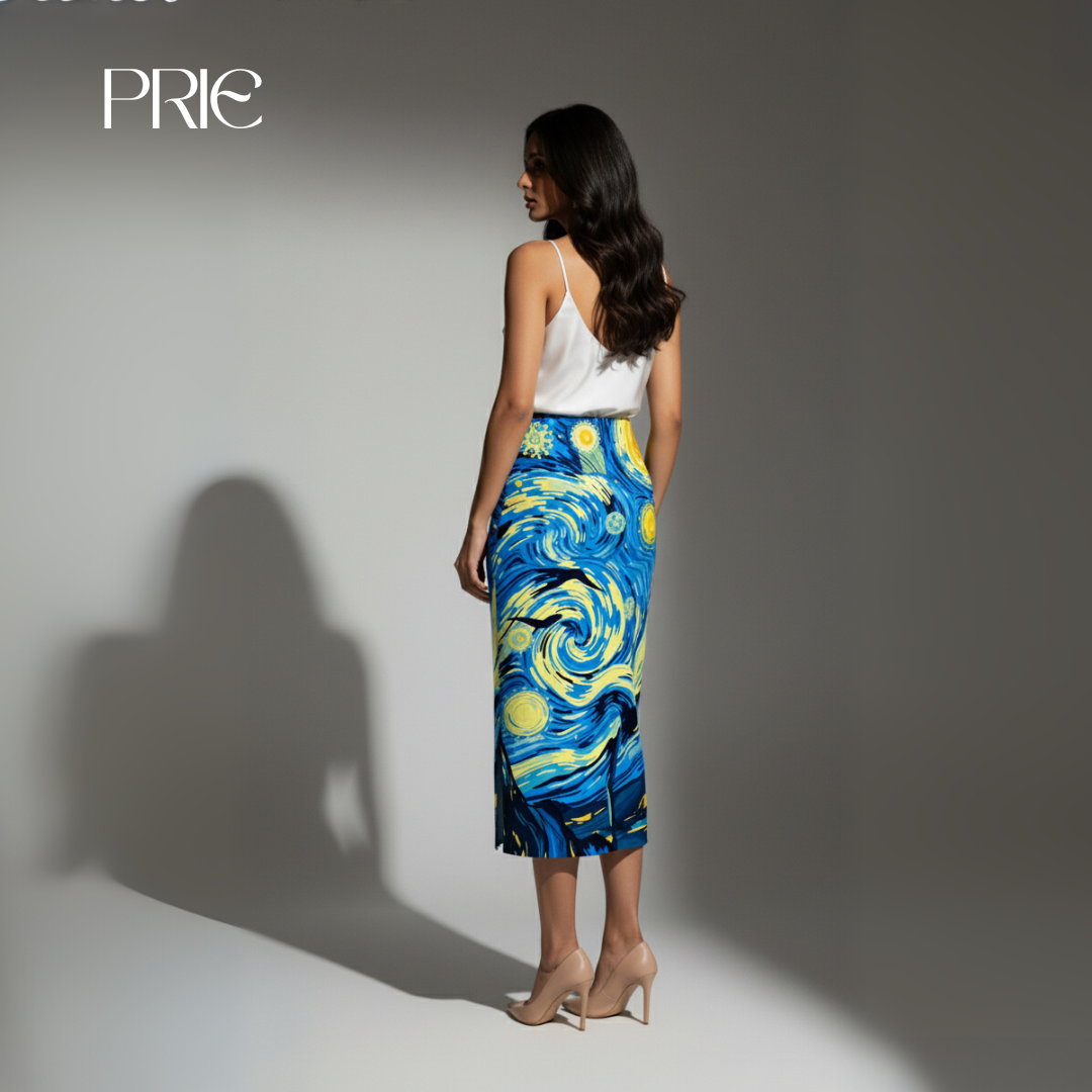 Celestial Brushstroke Midi Skirt