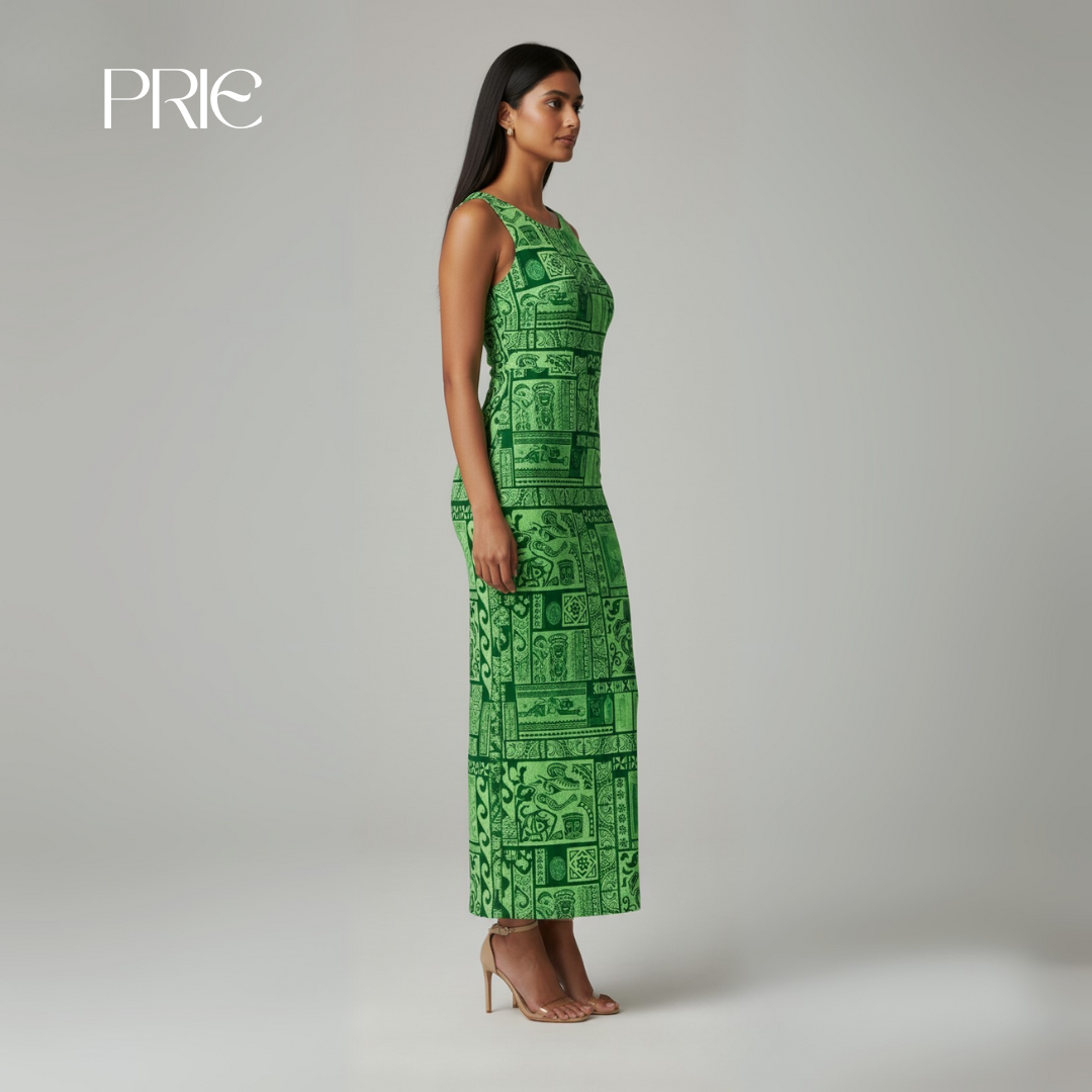 Green Patterned  Maxi Dress