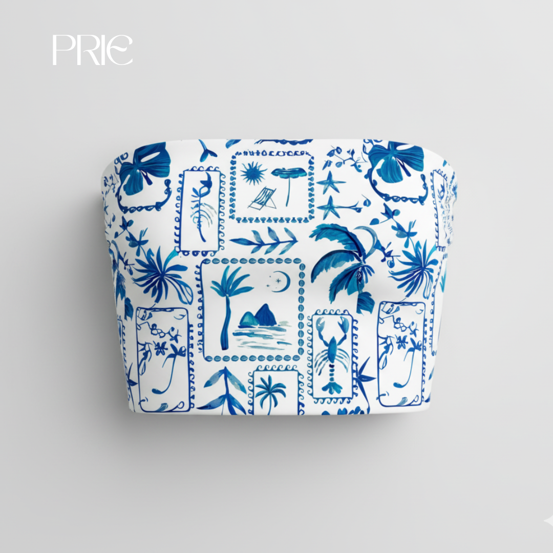 Tropical Print Strapless Crop Top