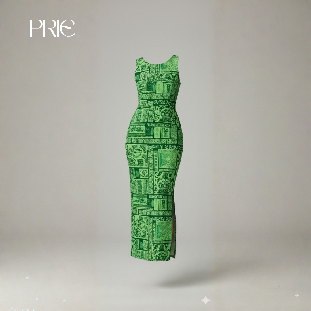 Green Patterned  Maxi Dress