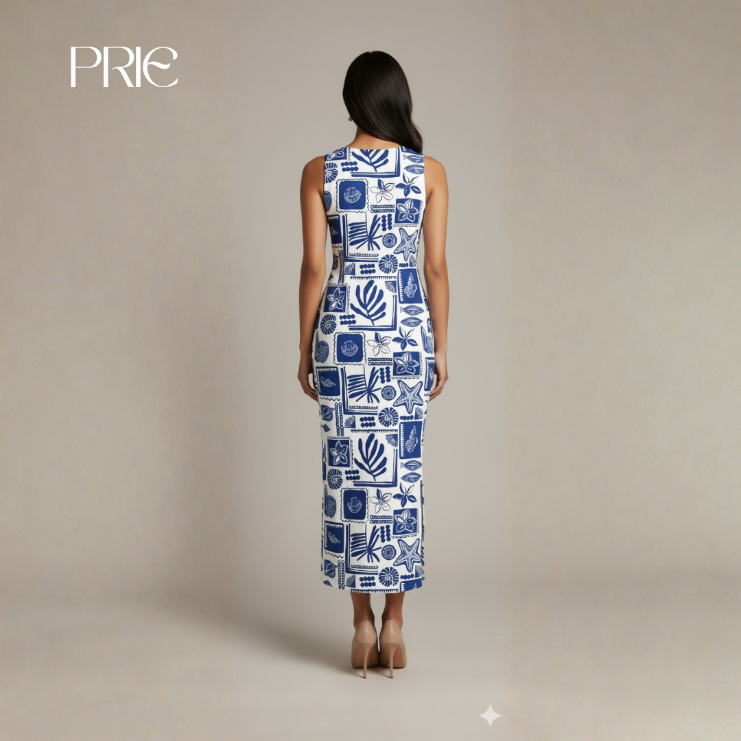 Blue Porcelain Midi Dress