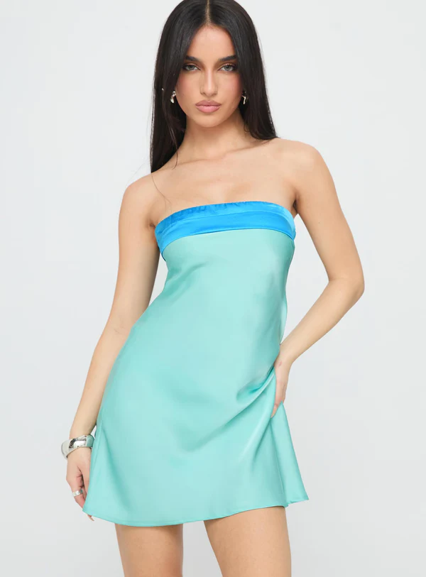 Blue and Aqua Strapless Mini Dress