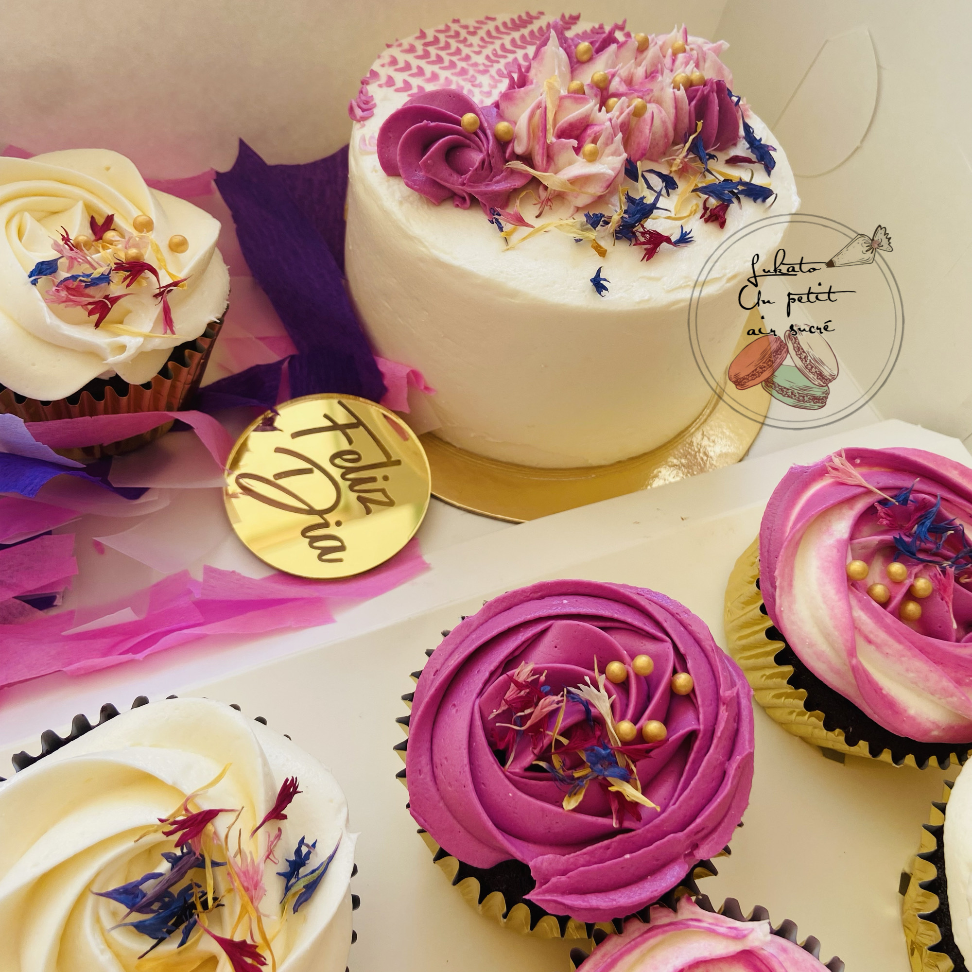 Mini Cake Floral + 6 Cupcakes Elegancia