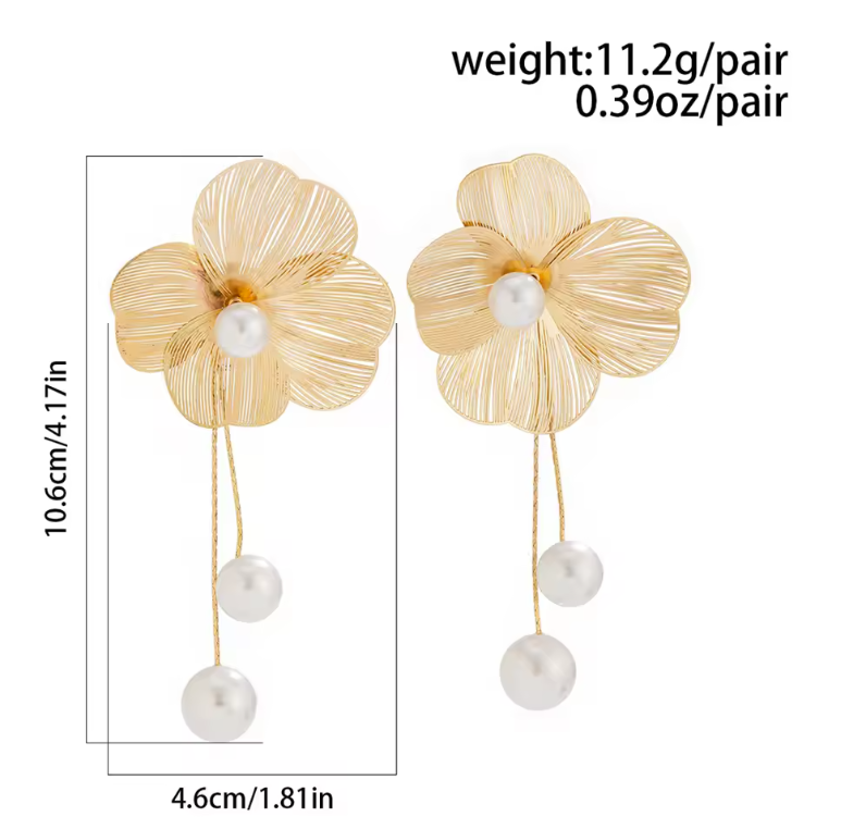 Gold Flower Dangle Earrings