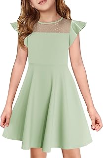 Girls' Mint Green Flutter Sleeve Dress