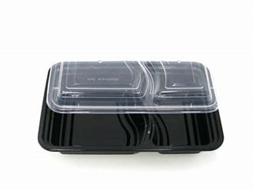 Microwave Container Rectangle PP | 2 Compartments | Black Base
