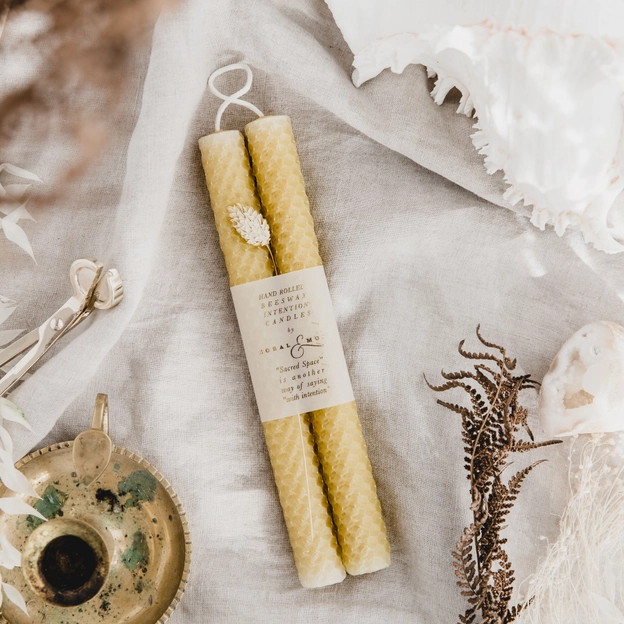 Set of Two Hand Rolled Beeswax Candles