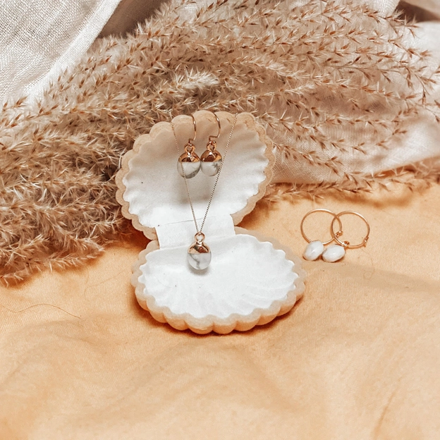 Natural Howlite & Gold Charm Jewellery