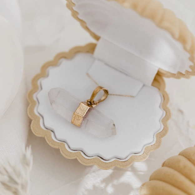 Clear Quartz & Gold Banded Necklace