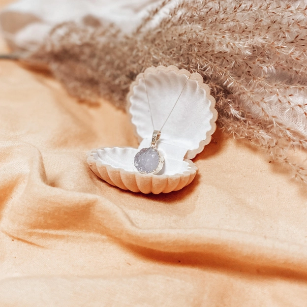 Quartz Geode Cluster & Gold Charm Necklace