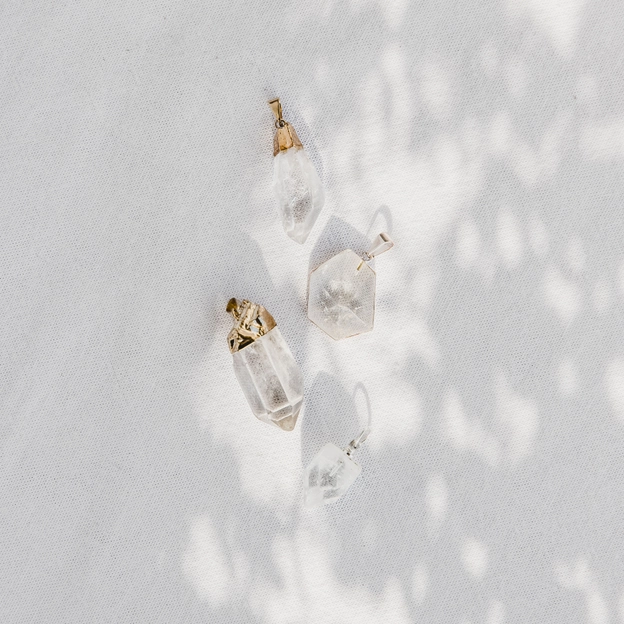 Clear Quartz & Gold Banded Necklace