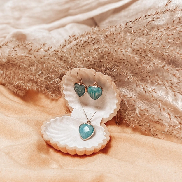 Amazonite & Gold Heart Charm Jewellery Set 