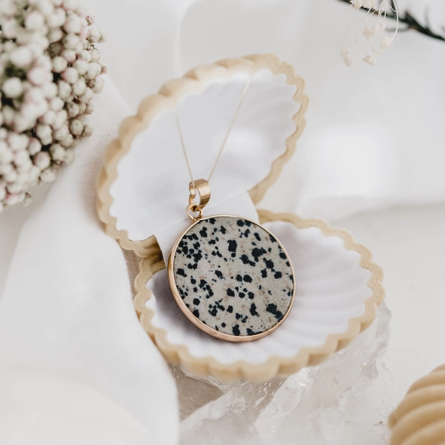 Natural Dalmatian Jasper & Gold Circle Pendant
