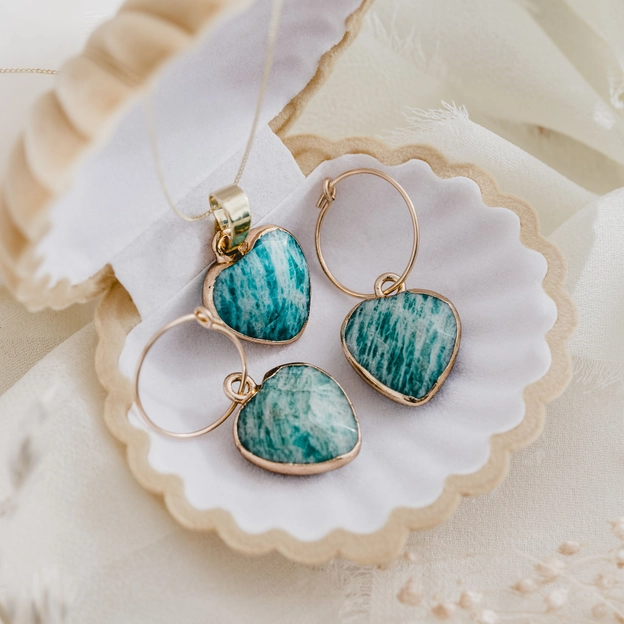 Amazonite & Gold Heart Charm Jewellery Set 