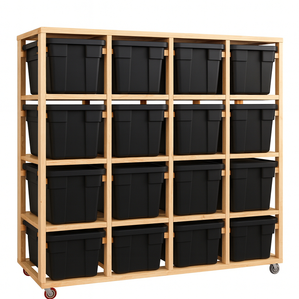 Fully Assembled 4 x 4 Wooden Storage Unit with Heavy-Duty Boxes