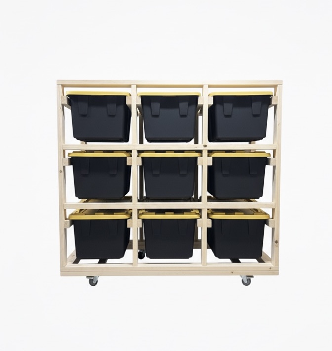 Fully Assembled 3 x 3 Wooden Storage Unit with Heavy-Duty Boxes