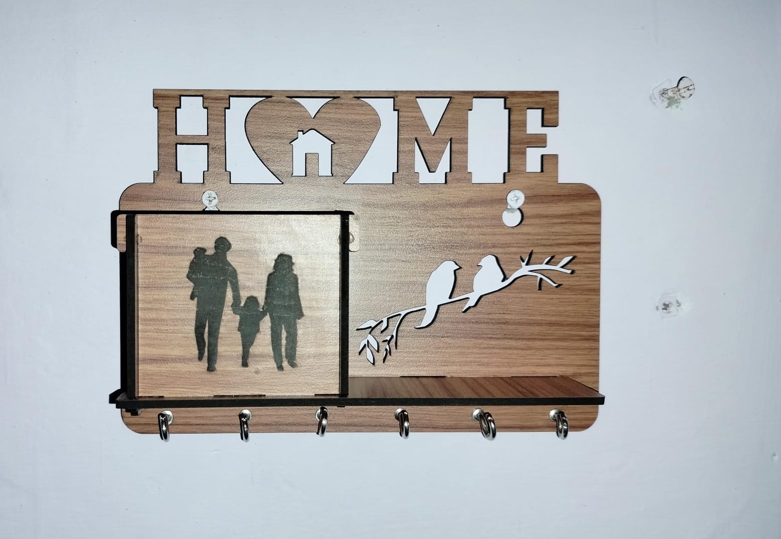 Wooden Wall Organizer with Key Hooks