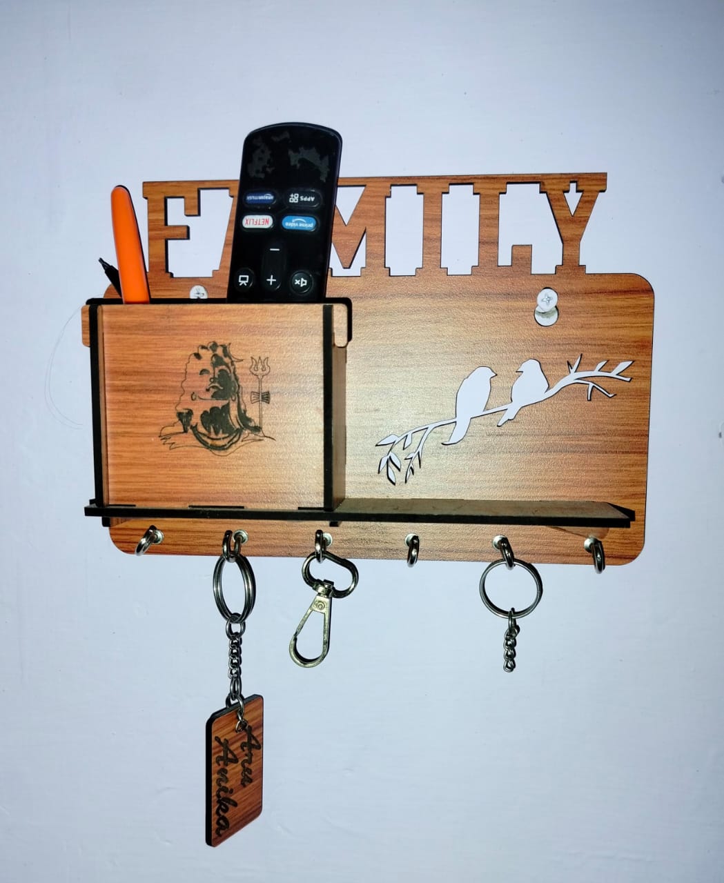 Wooden Wall Organizer with Key Hooks