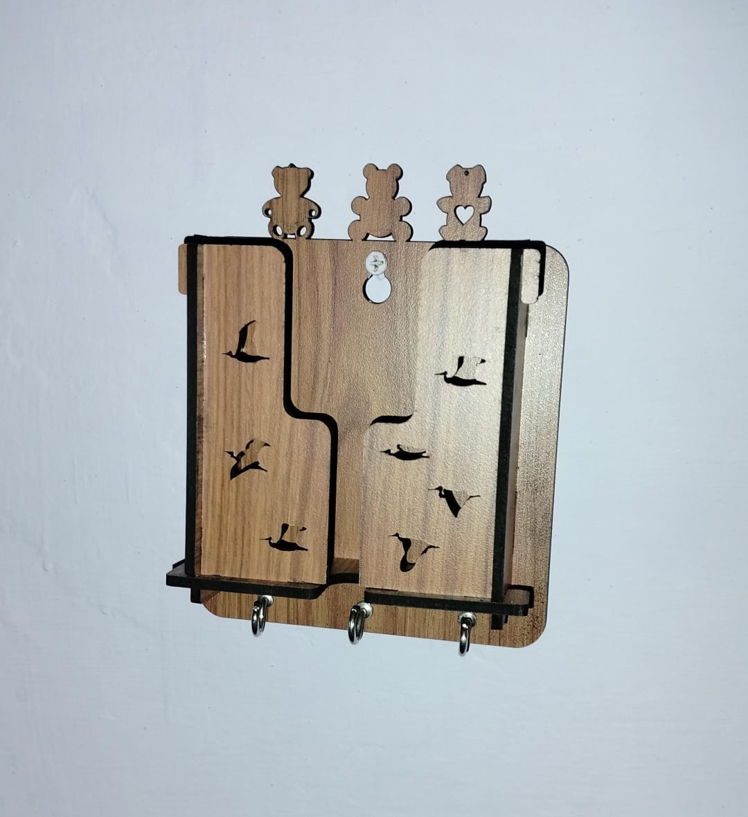 Wooden Key Holder with Hindu Symbols