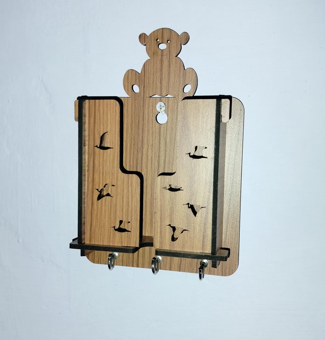 Wooden Key Holder with Hindu Symbols