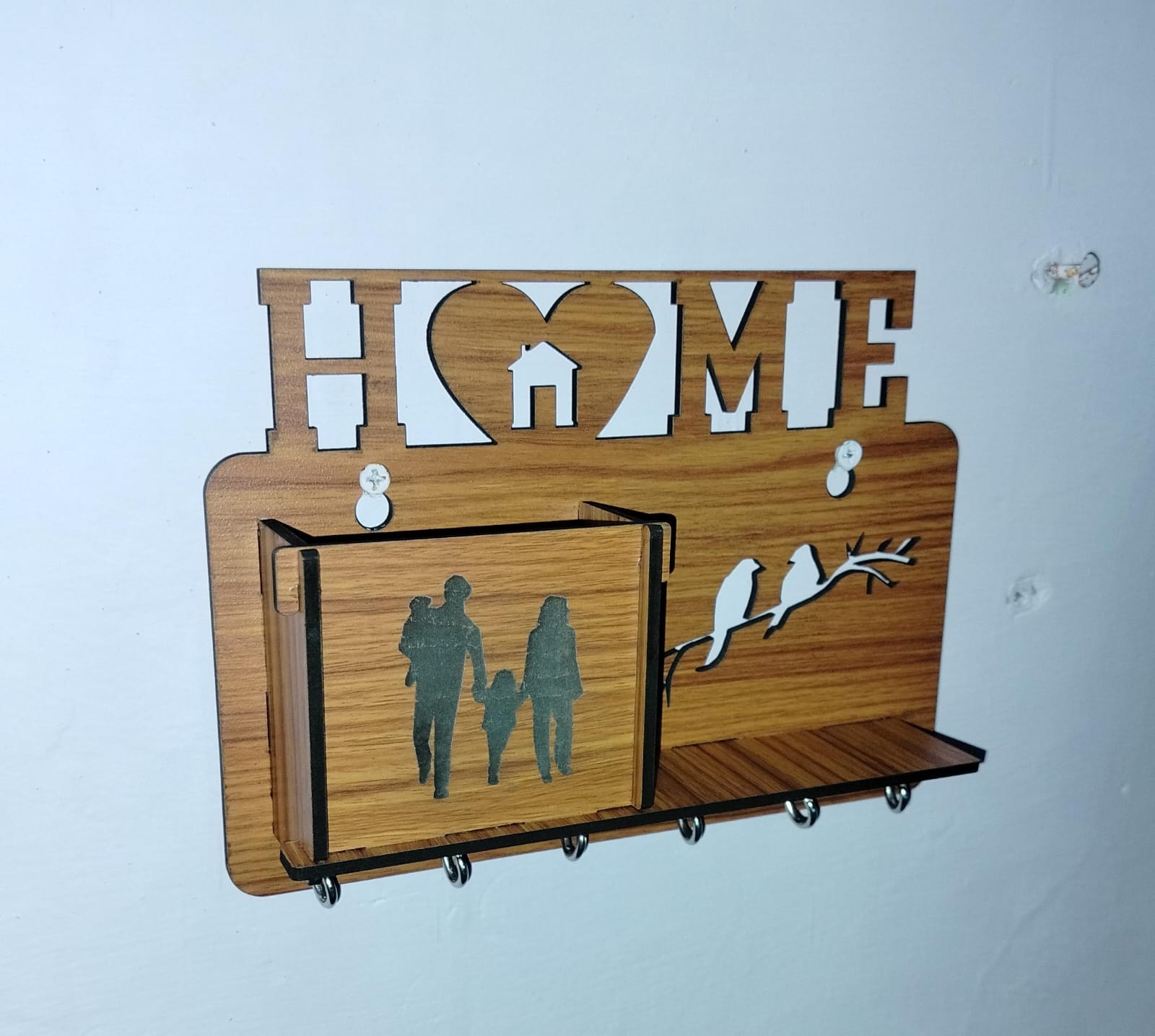 Wooden Wall Organizer with Key Hooks