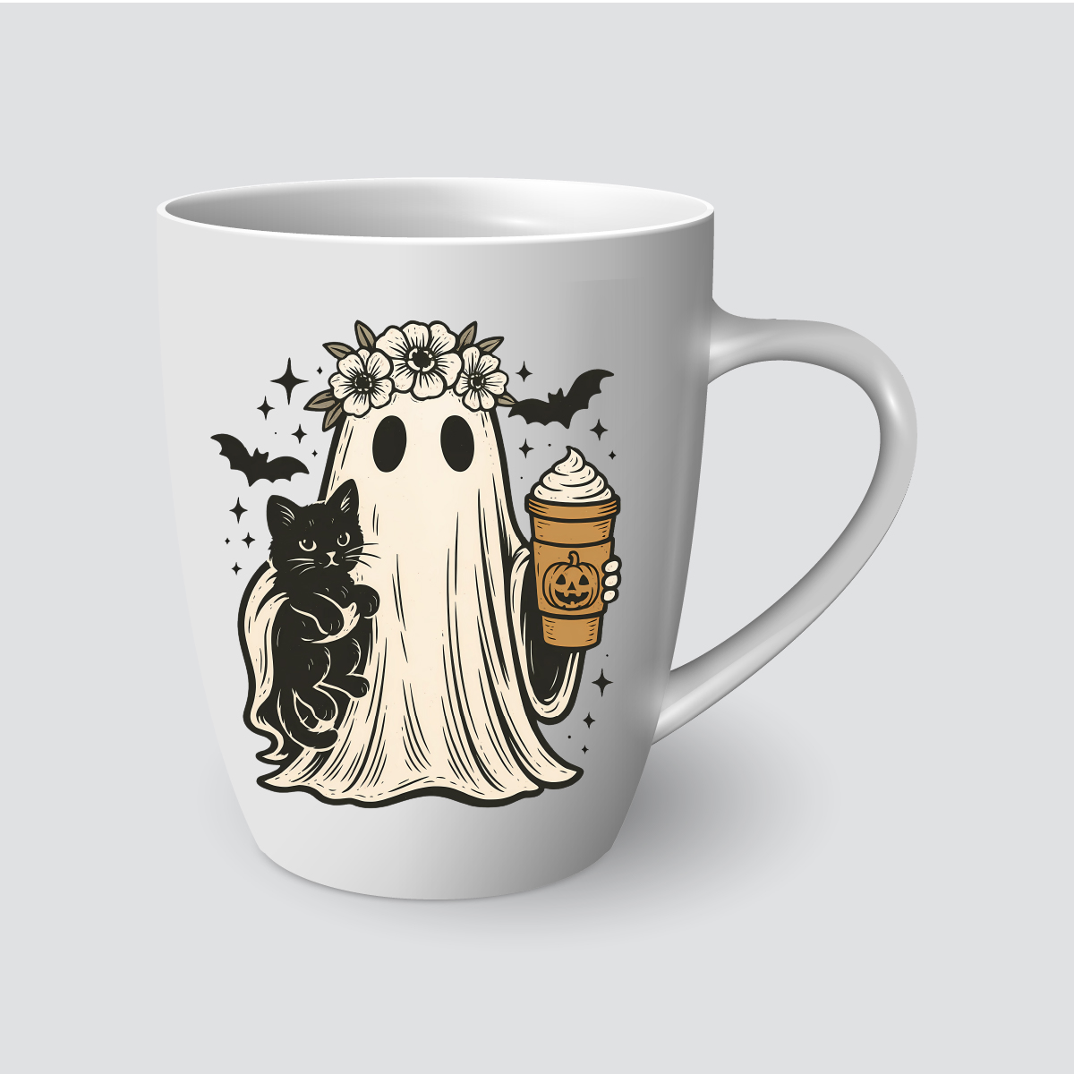 Taza fantasma con gato negro